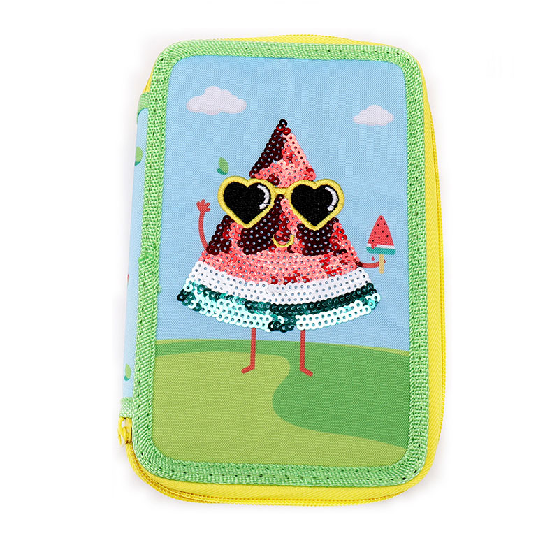Kitapo pensilihazo 300D Oxford Fabric Sandmelon Double Zippers Pencil Bag